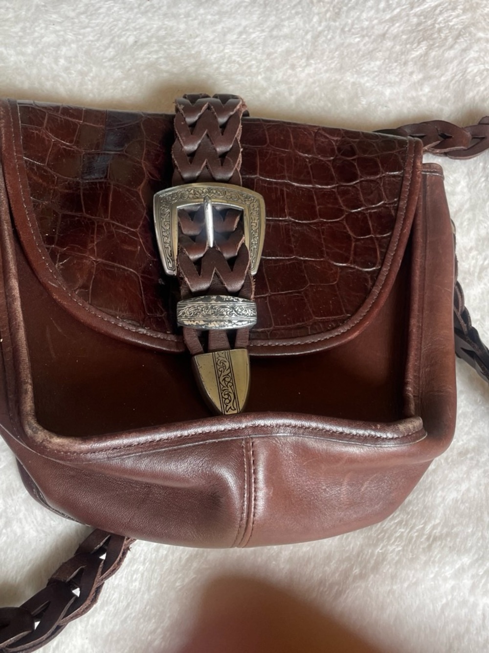 Braided Buckle Brown Leather Crossbody Bag